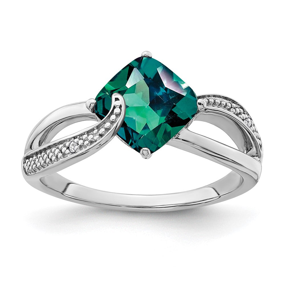 Sterling Silver Rhodium-plated Created Alexandrite and Diamond Ring - 6