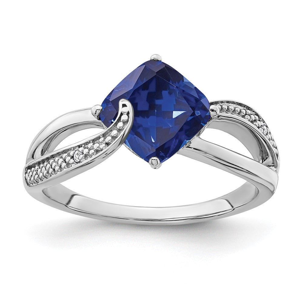 Sterling Silver Rhodium-plated Created Sapphire and Diamond Ring - 18