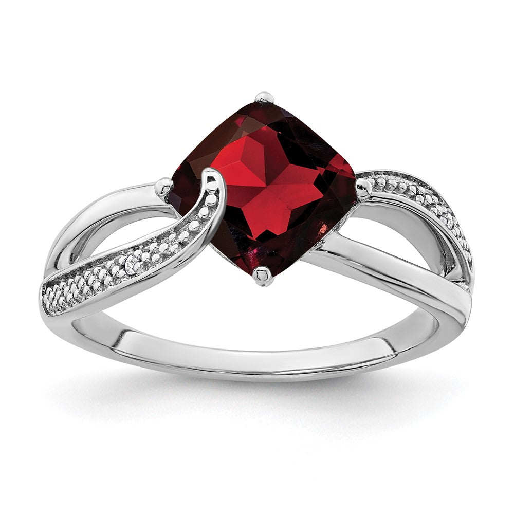 Sterling Silver Rhodium-plated Garnet and Diamond Ring - 7