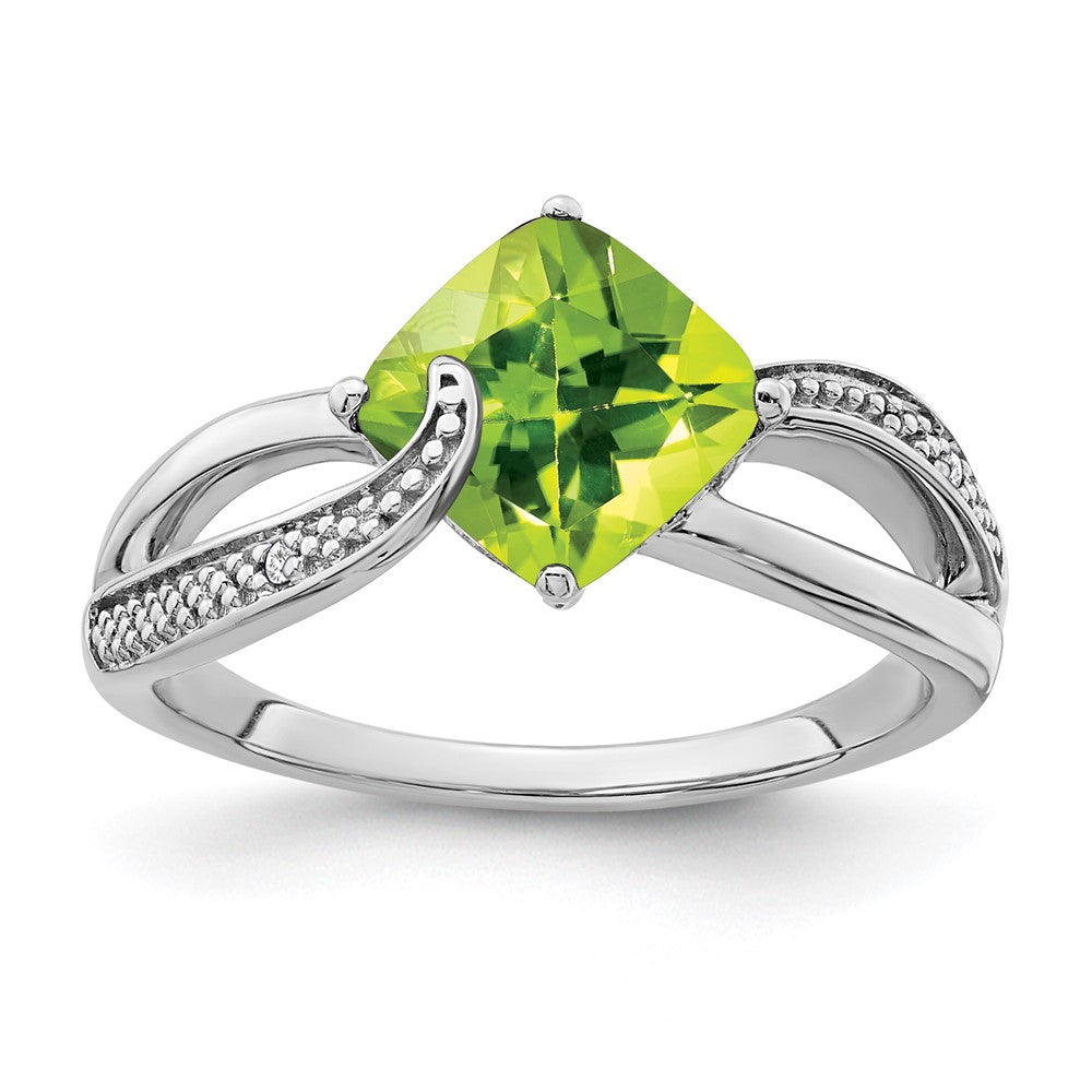 Sterling Silver Rhodium-plated Peridot and Diamond Ring - 20