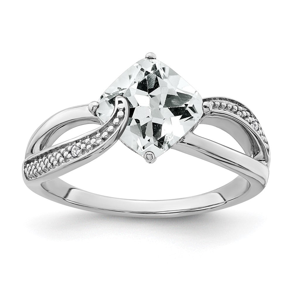 Sterling Silver Rhodium-plated White Topaz and Diamond Ring - 24