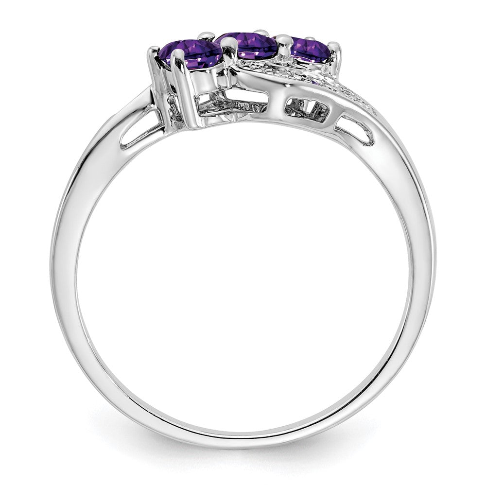Sterling Silver Rhodium-plated Amethyst and Diamond Ring - 22