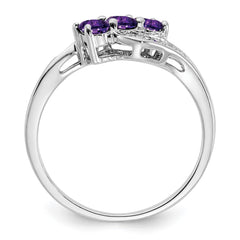 Sterling Silver Rhodium-plated Amethyst and Diamond Ring - 22