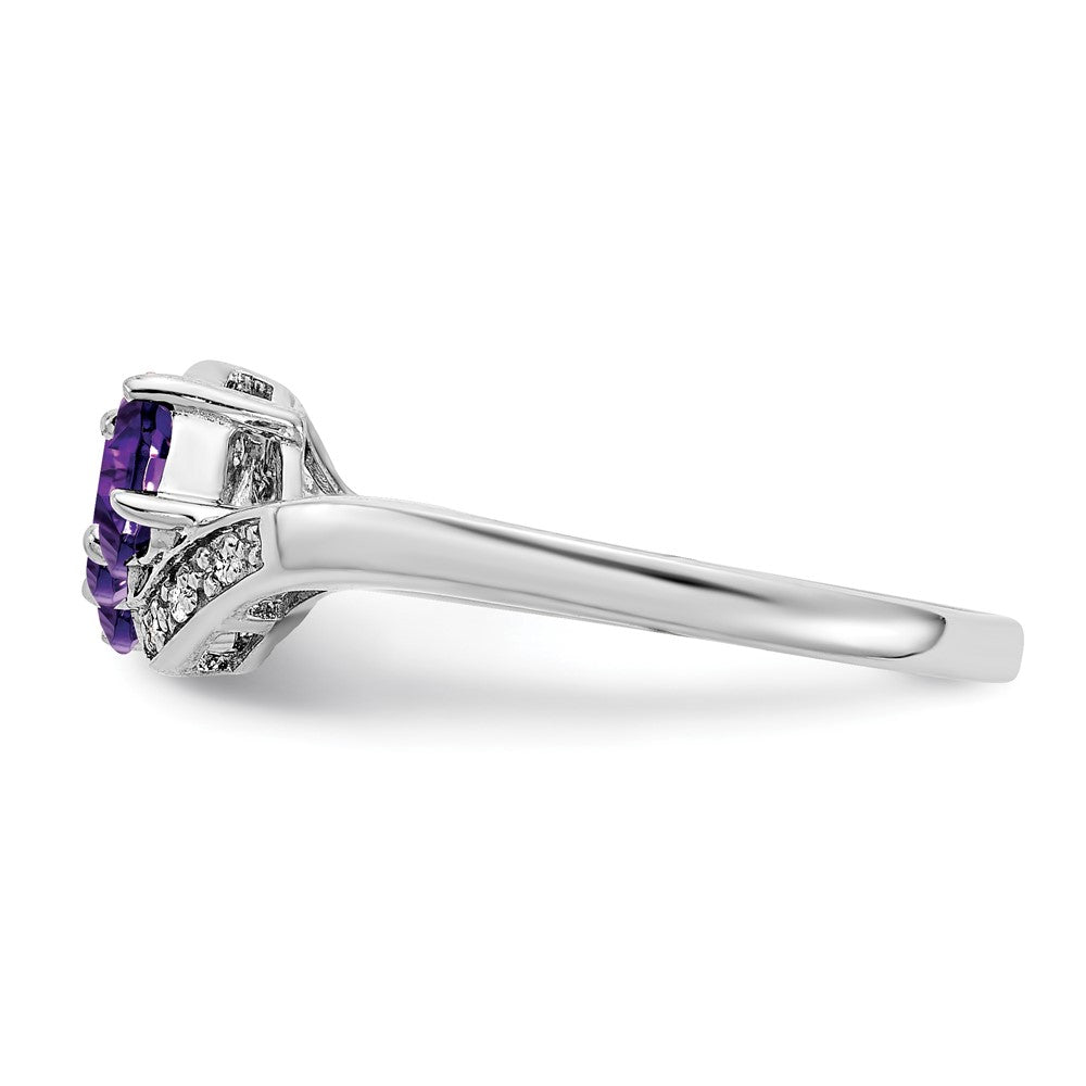 Sterling Silver Rhodium-plated Amethyst and Diamond Ring - 22