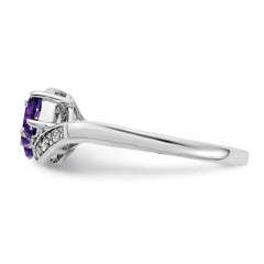 Sterling Silver Rhodium-plated Amethyst and Diamond Ring - 22