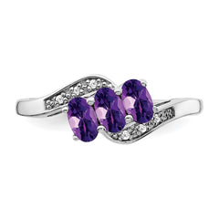 Sterling Silver Rhodium-plated Amethyst and Diamond Ring - 22