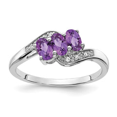 Sterling Silver Rhodium-plated Amethyst and Diamond Ring - 22