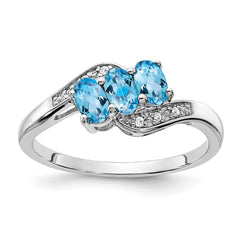 Sterling Silver Rhodium-plated Blue Topaz and Diamond Ring - 7