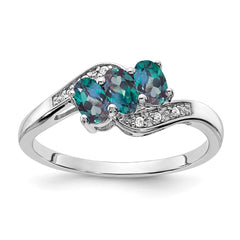 Sterling Silver Rhodium-plated Created Alexandrite and Diamond Ring - 19