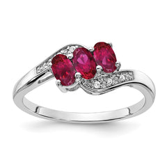 Sterling Silver Rhodium-plated Created Ruby and Diamond Ring - 21