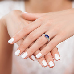 Sterling Silver Rhodium-plated Created Sapphire and Diamond Ring - 16
