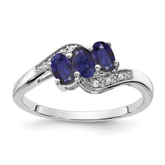 Sterling Silver Rhodium-plated Created Sapphire and Diamond Ring - 20