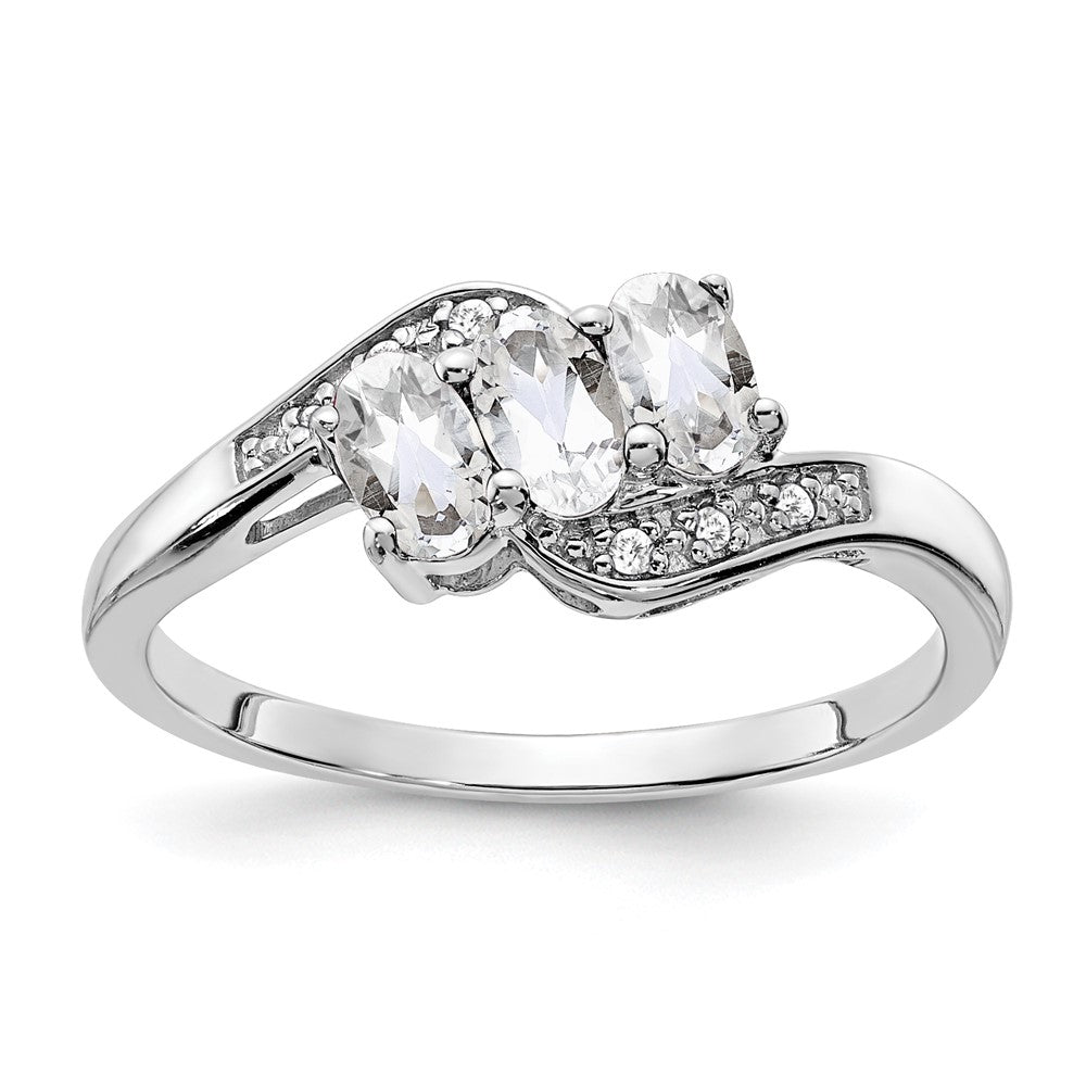 Sterling Silver Rhodium-plated White Topaz and Diamond Ring - 21