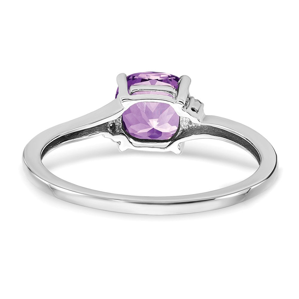 Sterling Silver Rhodium-plated Amethyst and Diamond Ring - 23