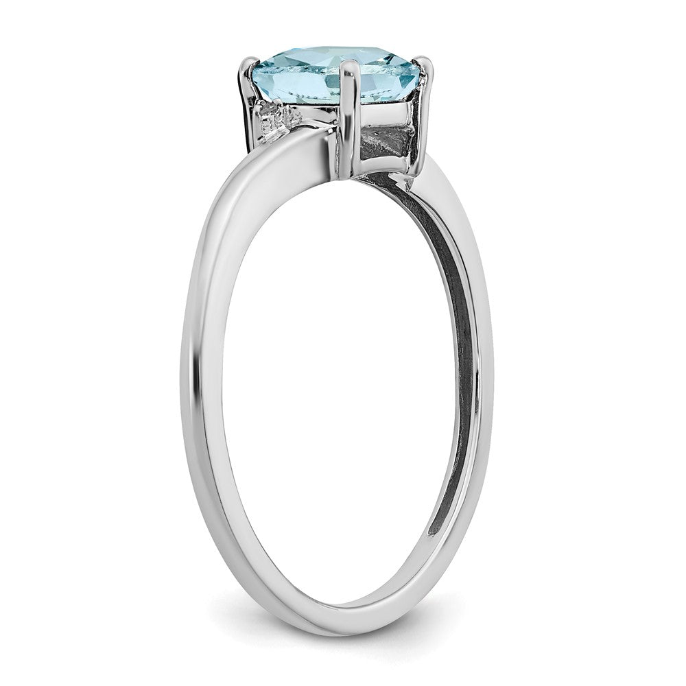 Sterling Silver Rhodium-plated Aquamarine and Diamond Ring - 21