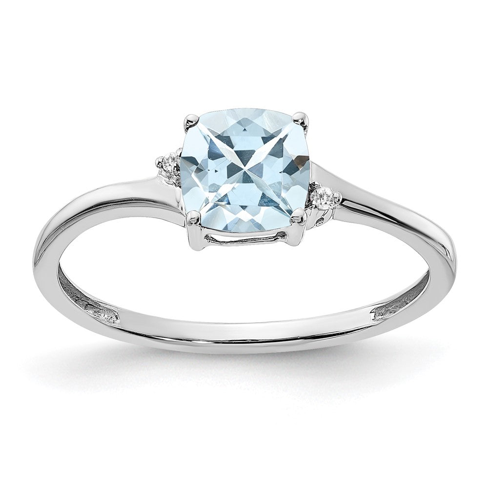 Sterling Silver Rhodium-plated Aquamarine and Diamond Ring - 7