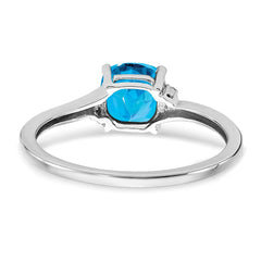 Sterling Silver Rhodium-plated Blue Topaz and Diamond Ring - 9