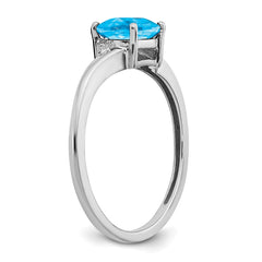 Sterling Silver Rhodium-plated Blue Topaz and Diamond Ring - 9