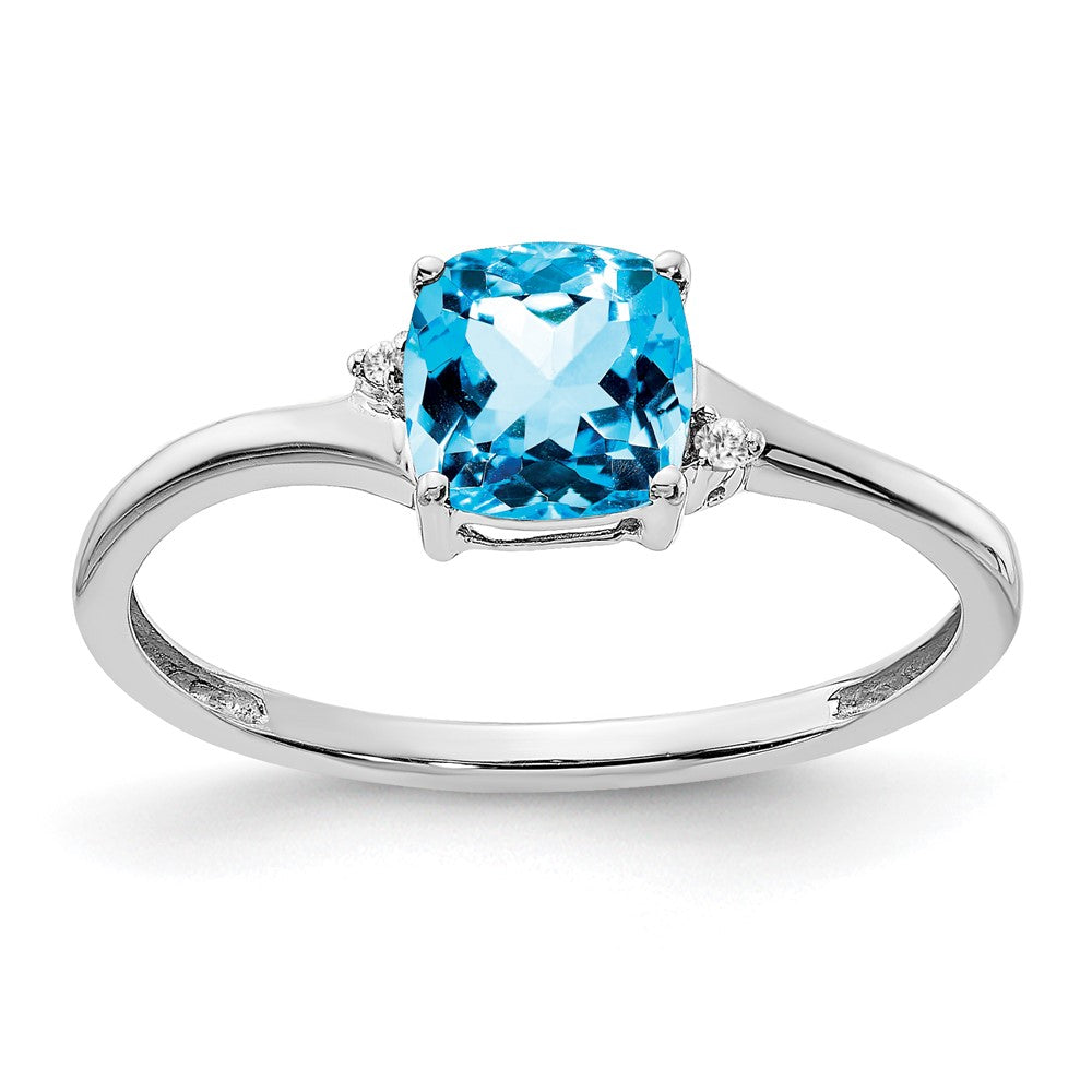 Sterling Silver Rhodium-plated Blue Topaz and Diamond Ring - 9