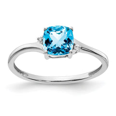 Sterling Silver Rhodium-plated Blue Topaz and Diamond Ring - 9
