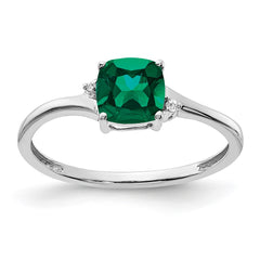 Sterling Silver Rhodium-plated Created Emerald and Diamond Ring - 23