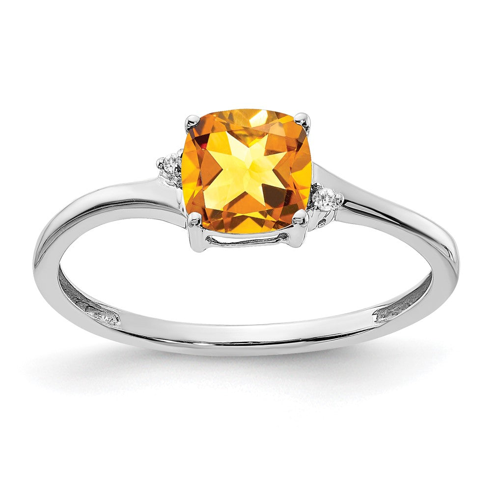 Sterling Silver Rhodium-plated Citrine and Diamond Ring - 9