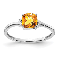 Sterling Silver Rhodium-plated Citrine and Diamond Ring - 9