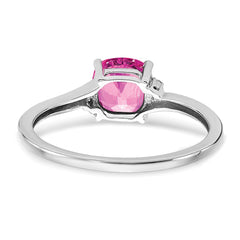 Sterling Silver Rhodium-plated Created Pink Sapphire and Diamond Ring - 13