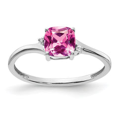 Sterling Silver Rhodium-plated Created Pink Sapphire and Diamond Ring - 13