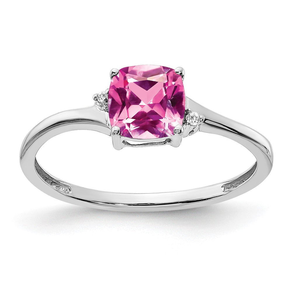 Sterling Silver Rhodium-plated Created Pink Sapphire and Diamond Ring - 12