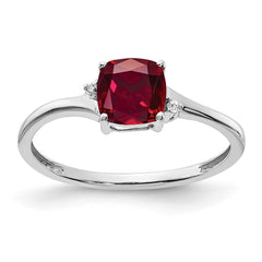 Sterling Silver Rhodium-plated Created Ruby and Diamond Ring - 4