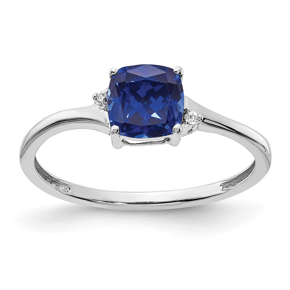 Sterling Silver Rhodium-plated Created Sapphire and Diamond Ring - 3