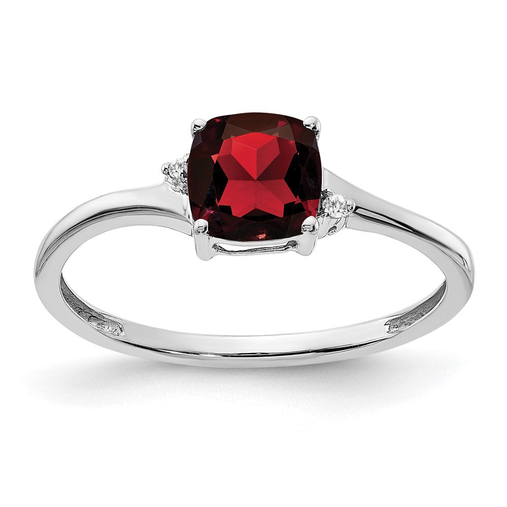 Sterling Silver Rhodium-plated Garnet and Diamond Ring - 13