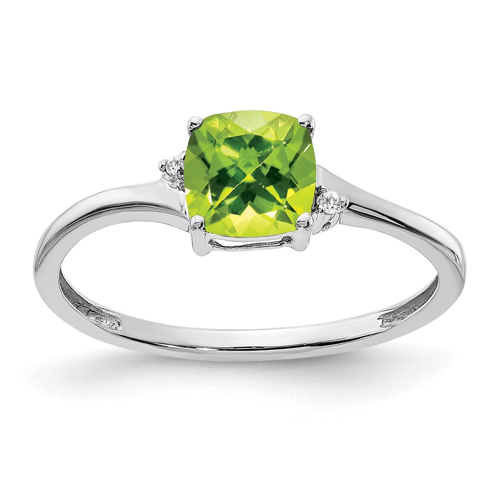 Sterling Silver Rhodium-plated Peridot and Diamond Ring - 4