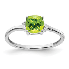 Sterling Silver Rhodium-plated Peridot and Diamond Ring - 4