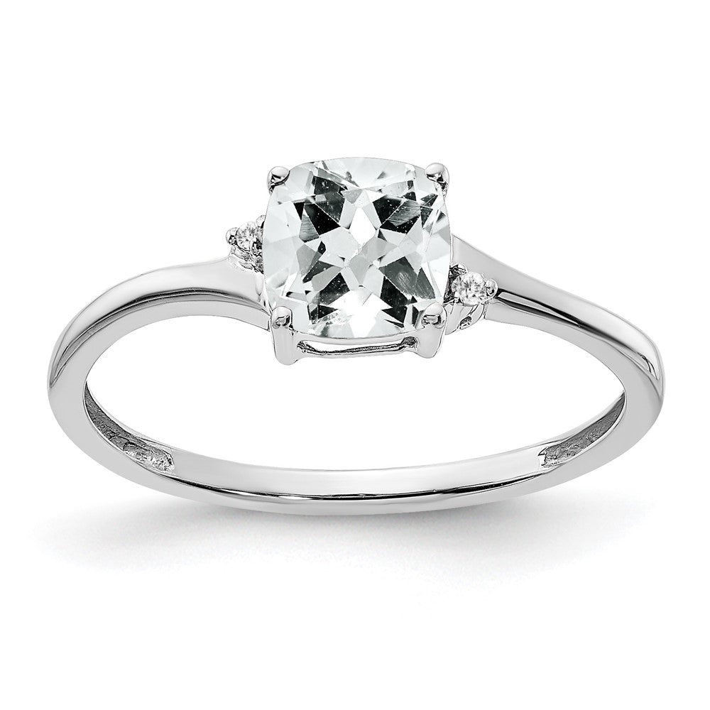 Sterling Silver Rhodium-plated White Topaz and Diamond Ring - 4