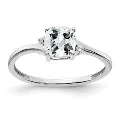 Sterling Silver Rhodium-plated White Topaz and Diamond Ring - 10