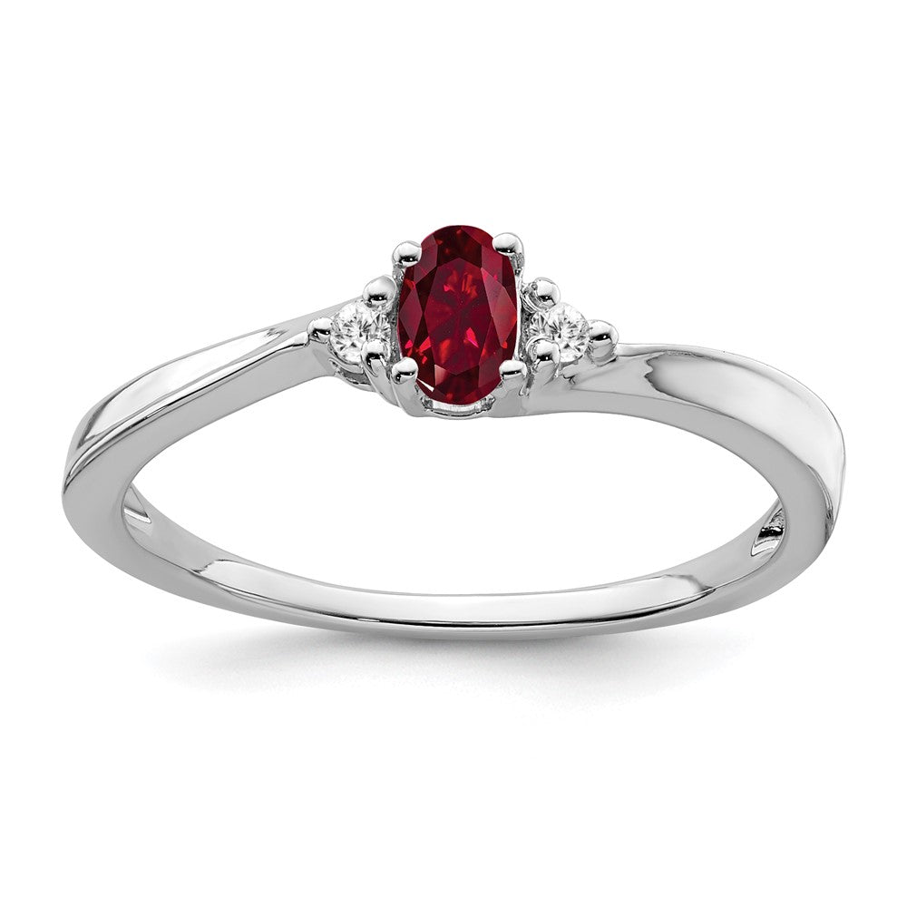 14k White Gold Created Ruby and Diamond Ring
