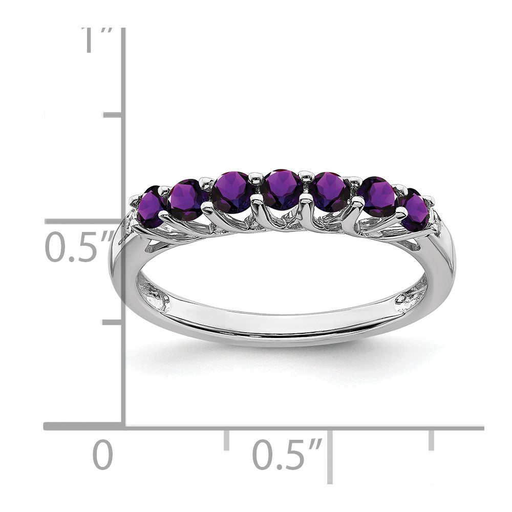 14k White Gold Amethyst and Diamond 7-stone Ring