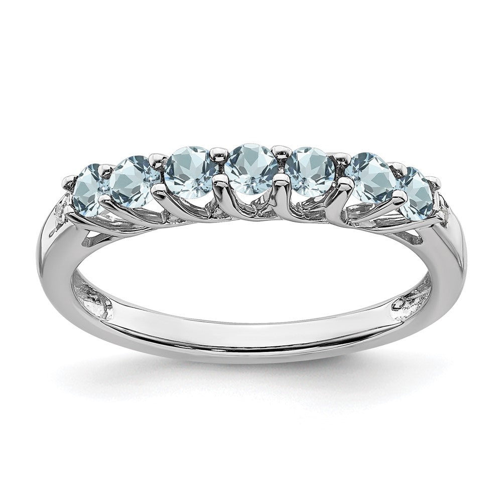 Sterling Silver Rhodium-plated Aquamarine and Diamond Ring - 23