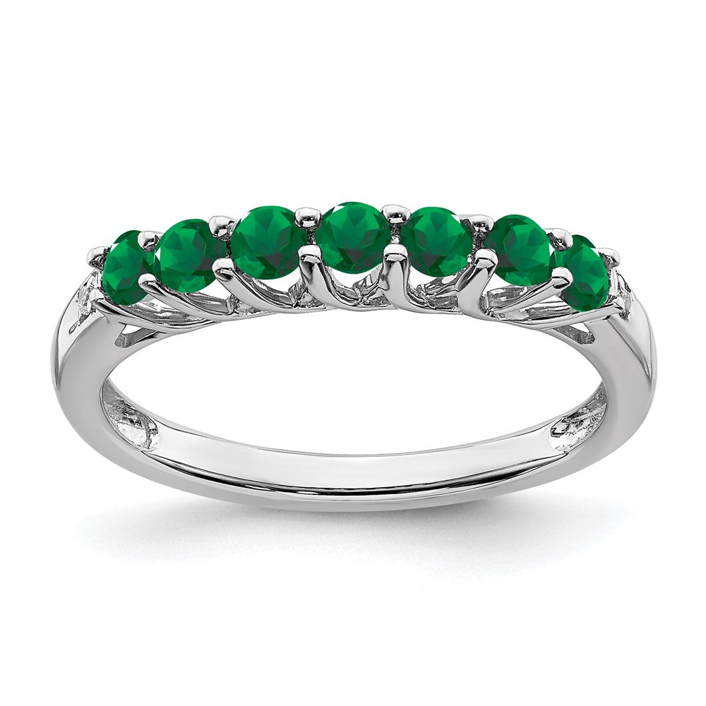 Sterling Silver Rhodium-plated Created Emerald and Diamond Ring - 3