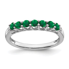 Sterling Silver Rhodium-plated Created Emerald and Diamond Ring - 3