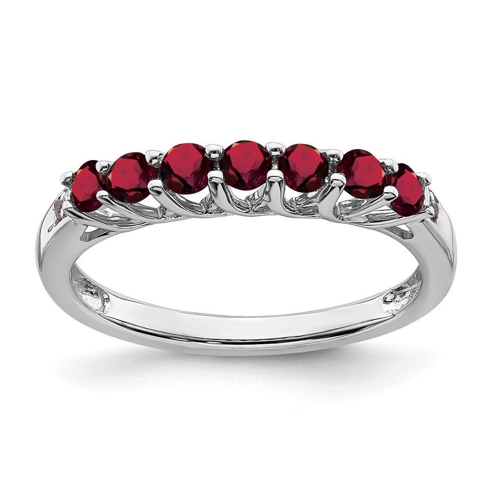 Sterling Silver Rhodium-plated Created Ruby and Diamond Ring - 24