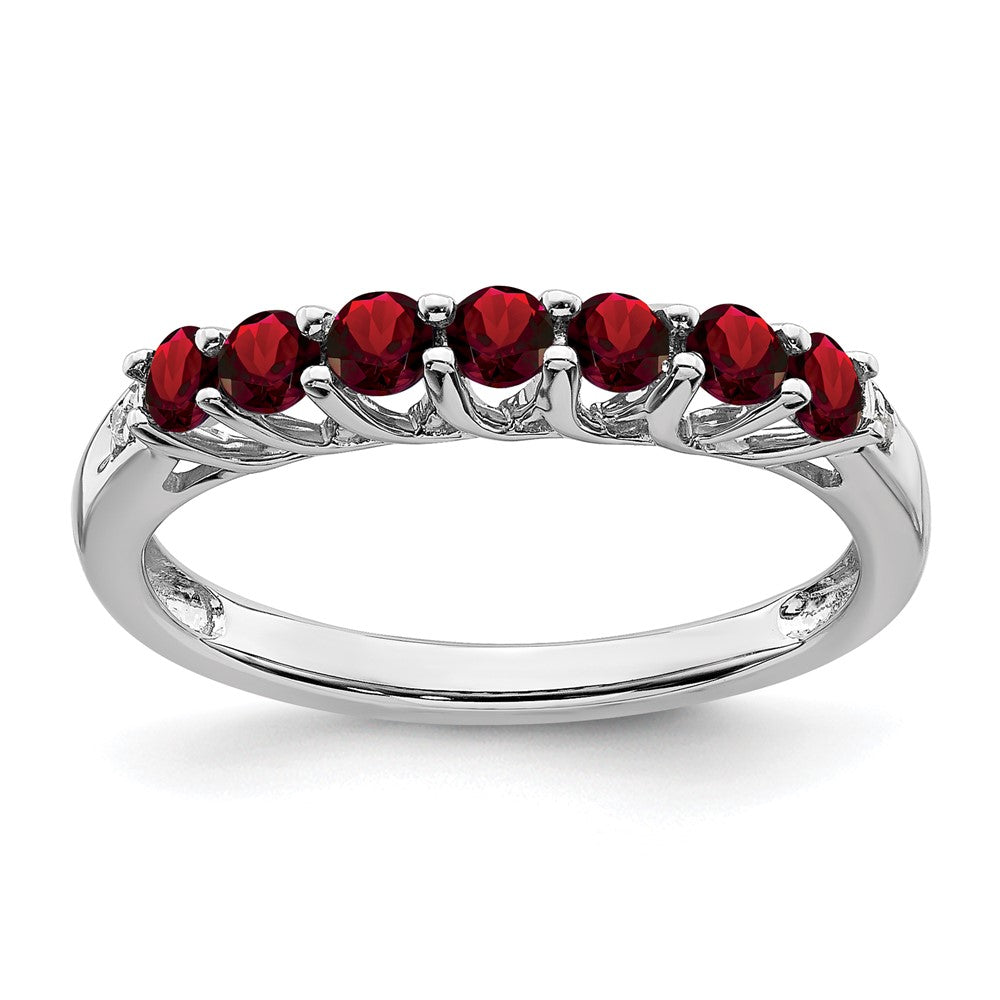 Sterling Silver Rhodium-plated Garnet and Diamond Ring - 16
