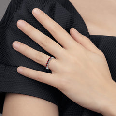 14k White Gold Garnet and Diamond 7-stone Ring