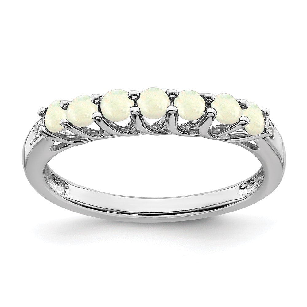 Sterling Silver Rhodium-plated Created Opal and Diamond Ring - 3