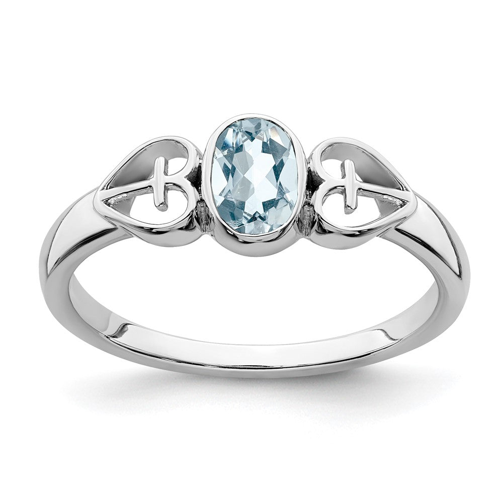 Sterling Silver Rhodium-plated Aquamarine Ring - 4