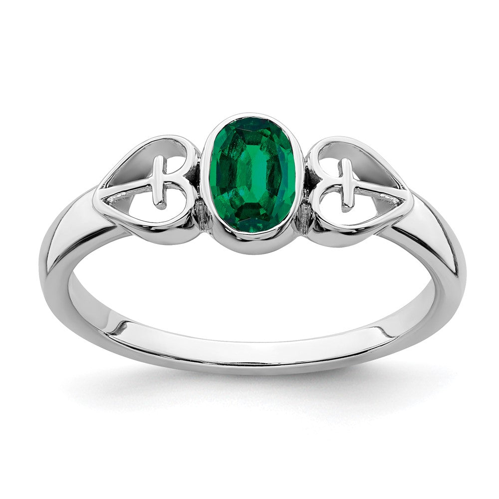 Sterling Silver Rhodium-plated Created Emerald Ring - 21