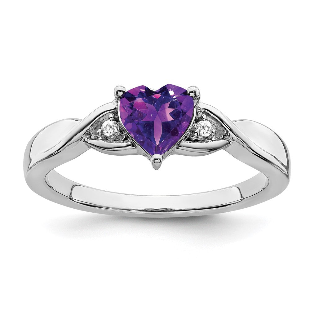 Sterling Silver Rhodium-plated Amethyst and Diamond Ring - 12