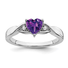 Sterling Silver Rhodium-plated Amethyst and Diamond Ring - 12
